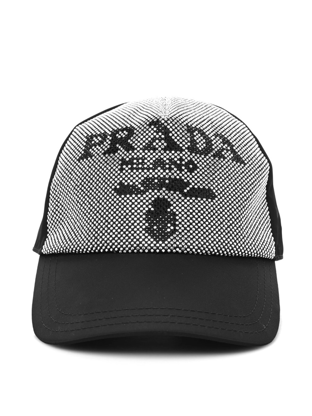 Prada | Tessuto Nylon Micro Beaded Logo Mens Baseball Cap in Black Acciaio